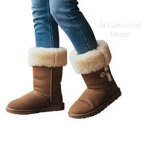 UGG Australia BAILEY Triple Button Chestnut Brown Sheepskin Winter Boots Sz 7